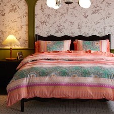 - Boho Comforter Set, Bohemian Chic Colorful Medallion Style Full Coral Green