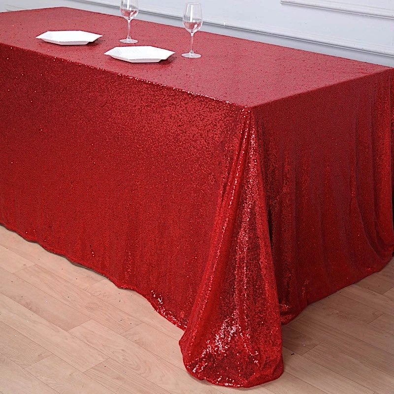 90x156" Red SEQUIN RECTANGLE TABLECLOTH Wedding Party Catering Linens - Image 3 of 4