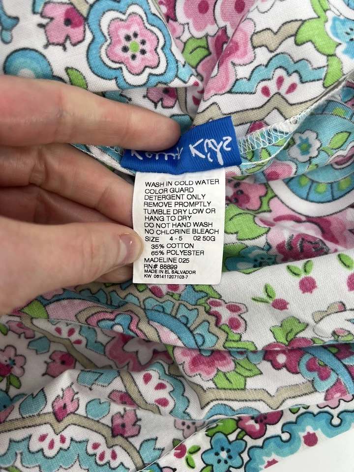 Kelly's Kids blue and pink paisley sundress with bow on one shoulder size 4-5 - Image 4 of 4