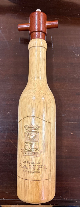 Vintage Wooden Wine bottle salt pepper grinder etched Castello Banfi Montalcino