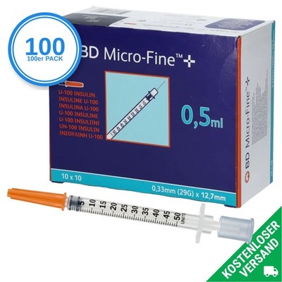 BD Micro-Fine+ Insulinspritze 0,5ml 29G 12,7mm Kanüle 100 Stück Packung
