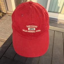 San Diego 1972 Wild Animal Park in Gold Youth Red Hat Cap Strap Plastic BU