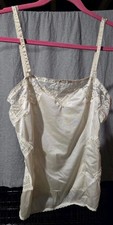 Vintage Vassarette Nylon Camisole Cami Top Cream/ Ivory w/ Sheer Lace USA Sz 32