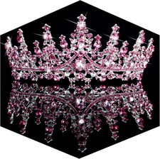 TOBATOBA Queen Crown for Women Crystal Princess Tiaras Rhinestone Pink