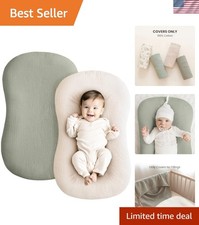 Delicate 2-Pack Baby Lounger Covers - Fog Green  Cream, Fits Most Loungers