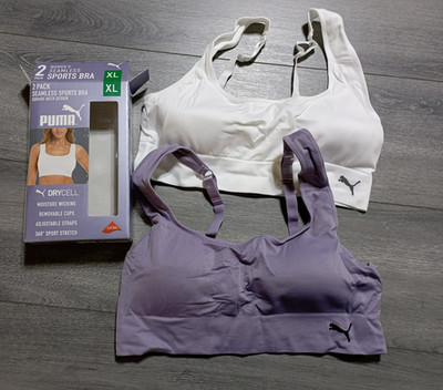 Puma 2 Pack Seamless Sports Bra Adult Womens X-Large Square Neck Purple/White