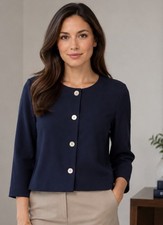 Coldwater Creek Linen Jacket Blazer Lined Button 3/4 Slv Blue Size 14 Career