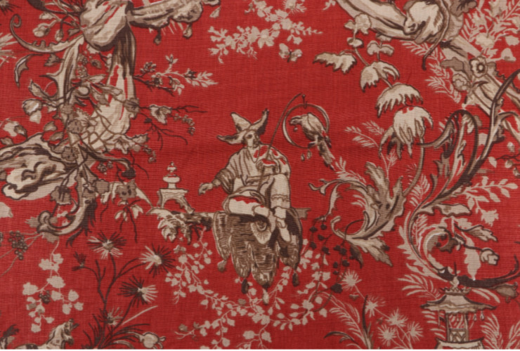 Scalamandre  Toile Jacques Printed Linen Drapery Fabric in Mandarin