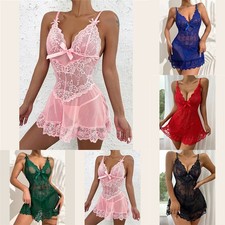 Black Red Green Sheer Lace Bodysuit Lingerie Dress Sleeveless Nightwear