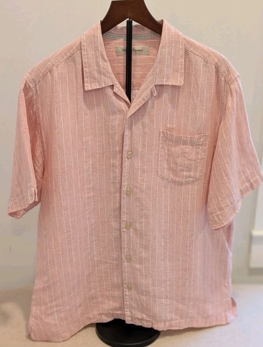 Tommy Bahama Large Pink Short Sleeve Linen Blend Button Up