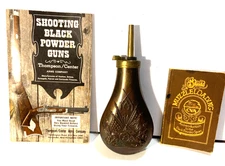 Vintage Antique Black Powder Flask Copper & Brass + 2 Black Powder Books