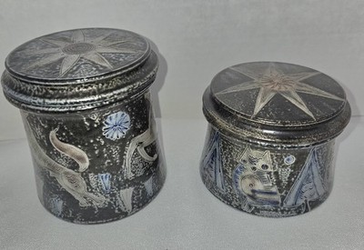 Rare Signed Pair Wim Muhlendyck Studio Pottery Lidded Boxes-322 A & 322 B