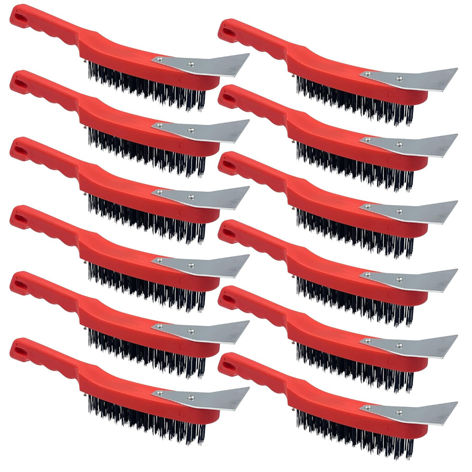 B&Q -  Multipurpose Heavy Duty Pack Of 12 Steel Wire Brushes Rust & Paint Removal Tool With Integrated Metal Scraper - Image 2