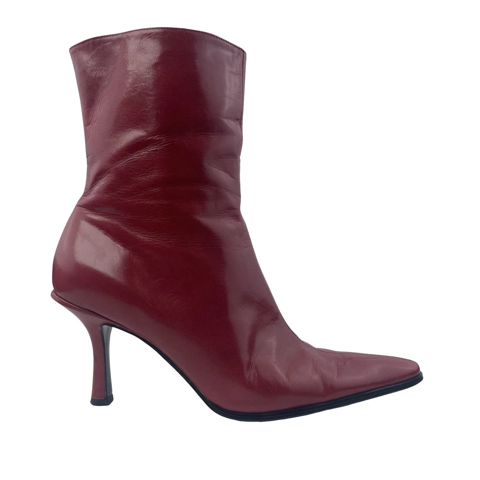 Botines Nine West de cuero rojo punta punta tacón de aguja talla Y2K 7,5 M Foto 3 de 4