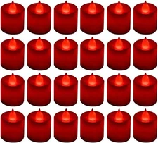 24 Pack Flameless LED Tea Light Candles, Flickering Red Battery Operated