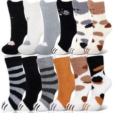 12 Pairs Women Fuzzy Socks, Soft Fluffy, Cute Cat Claw, Cozy Slipper Socks