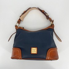 Dooney Bourke Pebble Grain Hobo Bag Navy Blue Cognac Brown Leather Shoulder