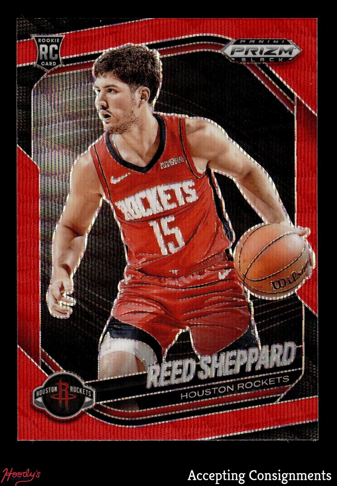 2024-25 Panini Prizm Black Prizms Ruby Wave #145 Reed Sheppard ROOKIE RC ROCKETS