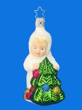 INGE GLAS WINTER SNOW CHILD W/ BAUM GERMAN GLASS CHRISTMAS TREE ORNAMENT