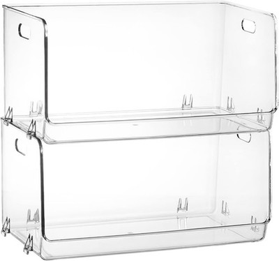 2 Pack Stackable Plastic Storage Bins Open Front Clear Pantry Organizer Bins Hou