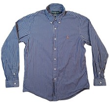 Ralph Lauren Shirt Mens Large Blue Striped Custom Fit Button Down Long Sleeve