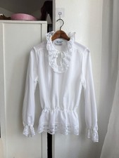Vintage 70s Teddi of California white long sleeve ruffle lace keyhole blouse