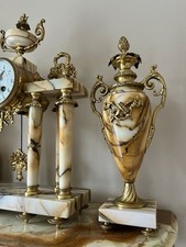 Antique French Clock Garniture Set Ormolu Rare Marble Colour