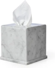 Natural Marble Tissue Box Cover Carrara White Stone Square Holder for Home