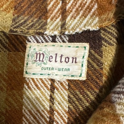 Vintage Melton Outerwear Golden Brown Plaid Wool Full Zip Jacket