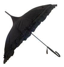 Walking Umbrella Ladies Black Frilled Pagoda Wedding Occasion Fashion SOAKE