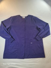 Landau Essentials GRAPE Scrub Coat Women's Snap Front Warm-Up Jacket 2 Pockets