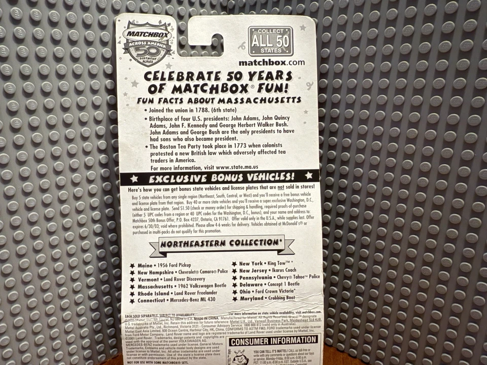 Matchbox Across America - 50 cumpleaños - Massachusetts 1962 Volkswagen Beetle Foto 2 de 3