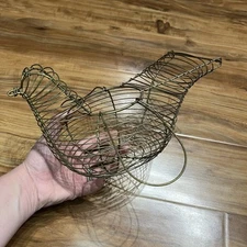 Vintage Primitive Metal Wire Chicken Hen Egg Basket Country Farmhouse