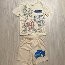 Freeze Sonic The Hedgehog Outfit Boys Size 4/5 Cream Embroidered Graphic Set NEW