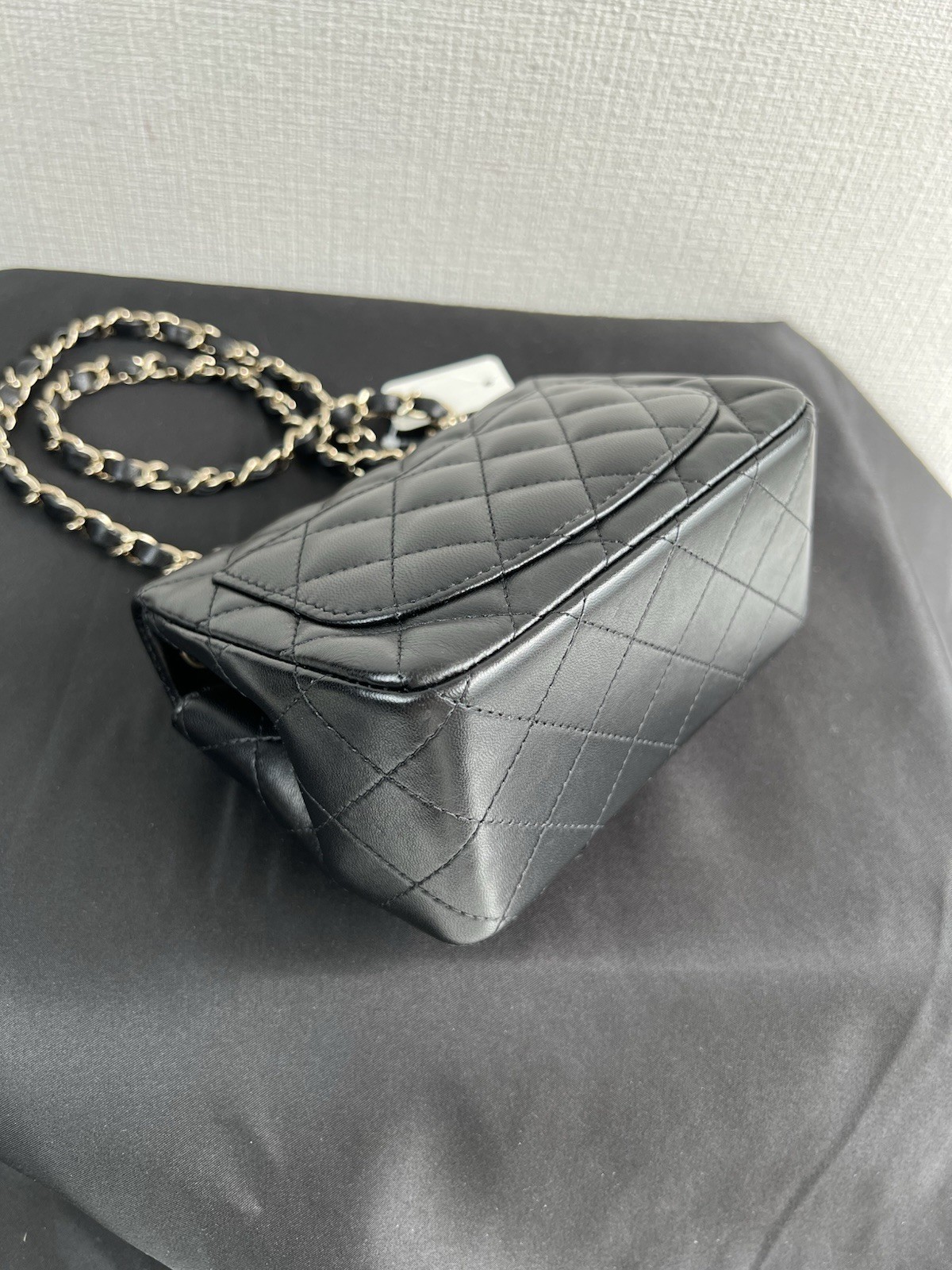 Auth Chanel Lambskin Mini Square Classic Flap Bag Black GHW Rank A+ 16cm image 9