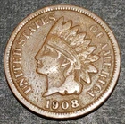 1908 Indian Head Cent Penny Antique Copper U.S.A. 1 Cent Coin Avg Circ