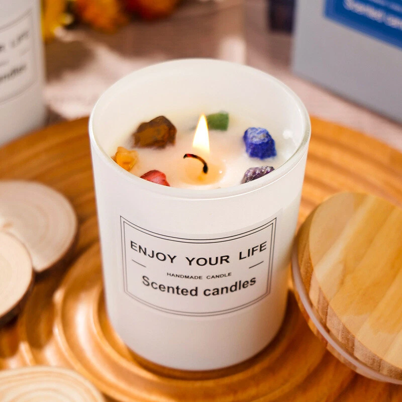 Natural Crystal Stone Aromatherapy Candle Soy Wax Smokeless Candles Gift Box Chr - Image 3 of 4