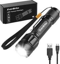 Tactical LED Flashlight Rechargeable Flashlight 750Lumens 6 Modes w/Lanyard&Clip
