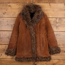 Vintage Wilsons Suede Jacket Xs 90s Afghan Faux Fur Brown Womens Button