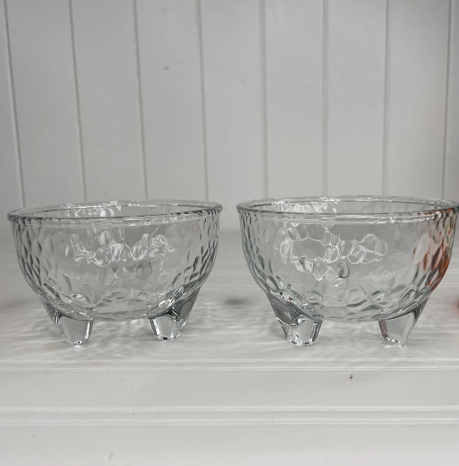 Juego de 2 cuencos con patas texturizadas con guijarros de vidrio transparente Crisa / Libbey de colección Foto 4 de 4