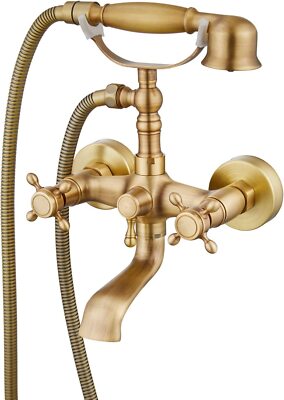 Antique Tub Filler Bathtub Faucet Wall Mounted Brass Bathroom Hand Shower Faucet