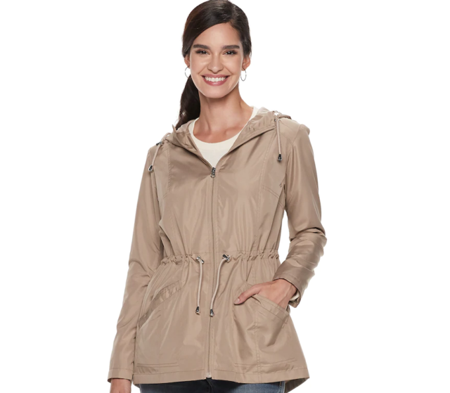 NEW d.e.t.a.i.l.s Women's Hooded Packable Anorak Jacket Raincoat Beige ...