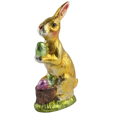 Faux Foil Chocolate Easter Bunny Rabbit Figures Holding Egg 9'' Tall