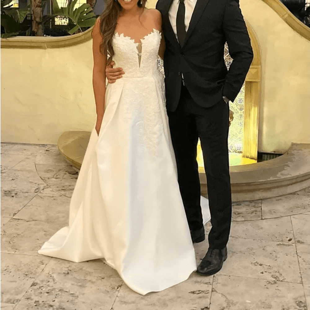 lulus beaded wedding dress Now and Always White Embroidered Strapless Gown 4 shimmery Holly Willoughby Blue Mix Dress Size:UK Size 14 to 16 5% Spandex