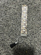 Sunflower And Butterfly Keychain. Key Ring. Bag Clip. Lanyard. Black Dangle