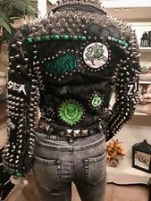 New Custom Studded Zombie Spike Punk Rock Denim Spike Jacket Xs S