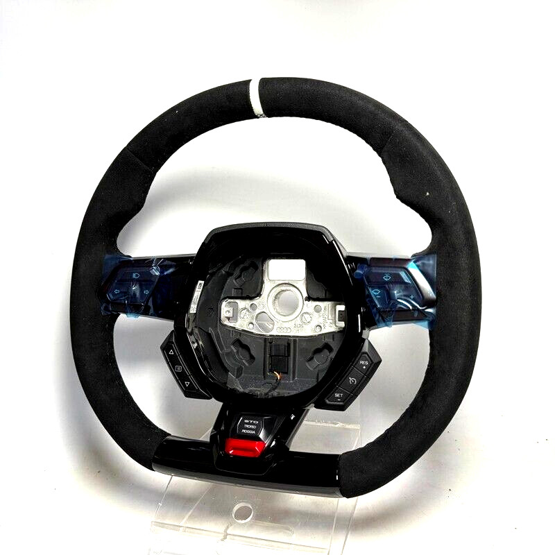 OE Lamborghini Huracan New Alcantara gloss black trim steering wheel white ring