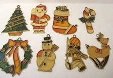 Lot of 8  Assorted Vintage Christmas Decorations Stained Glass Santa Metal