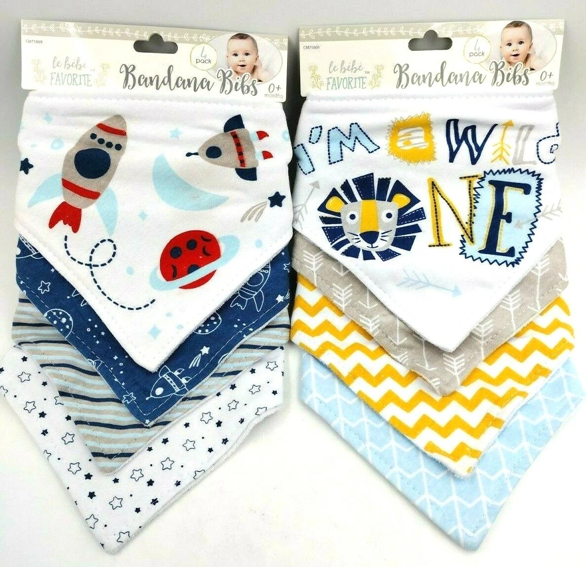 Lot of 2 Le Bebe New Baby 4 pack Boys Bandana Bibs Ages 0+ months