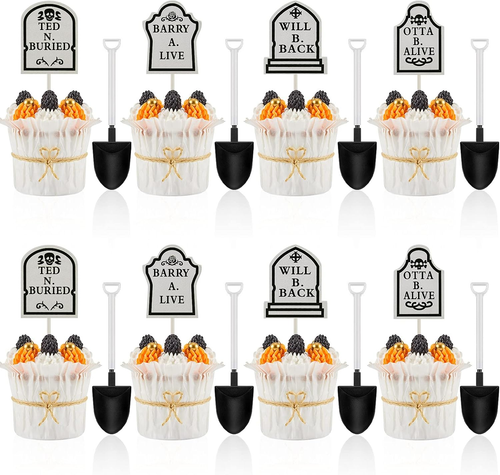 48 Pieces Halloween Tombstone Cake Toppers Graveyard Cupcake Toppers and Mini Sh